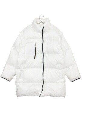 Louis Vuitton Down Coat 2-Way Vest Monogram Leather Piping Nylon White